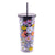 Double Wall Tumbler with Straw-Daisies-Image 1-Vera Bradley