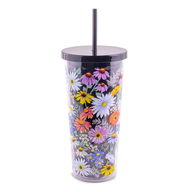Double Wall Tumbler with Straw-Daisies-Image 1-Vera Bradley