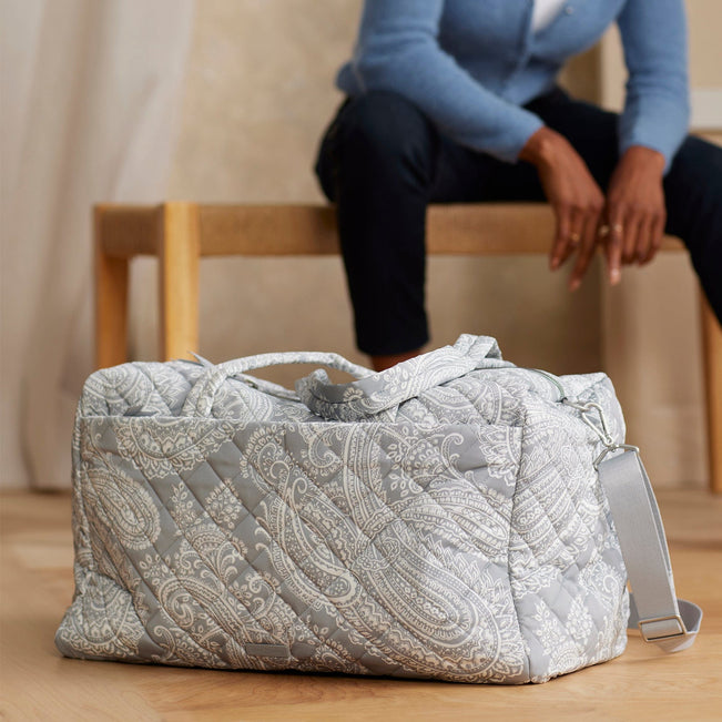 Large Travel Duffel Bag-Cloud Gray Paisley-Image 2-Vera Bradley