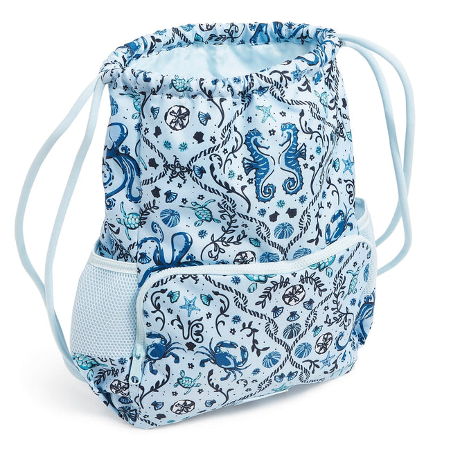 Deluxe Drawstring Backsack-Mint Sea Life-Image 2-Vera Bradley