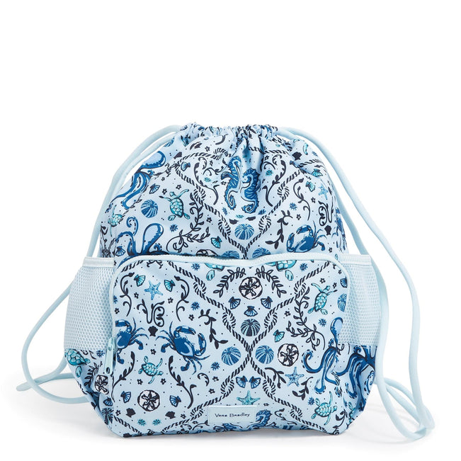 Deluxe Drawstring Backsack-Mint Sea Life-Image 1-Vera Bradley