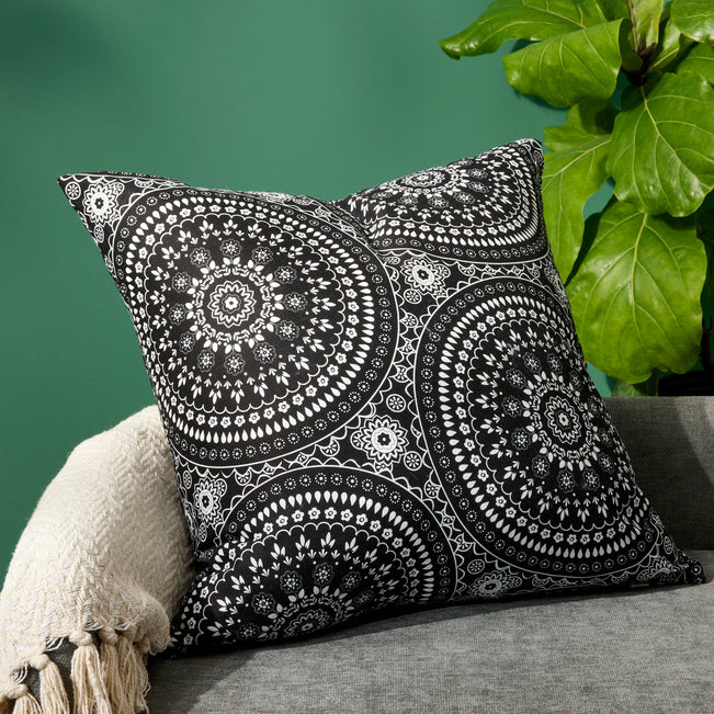 Decorative Throw Pillow-Black Bandana Medallion-Image 1-Vera Bradley