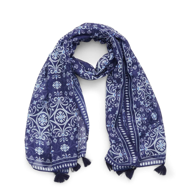 Factory Style Soft Fringe Scarf-Steel Blue Medallion-Image 1-Vera Bradley