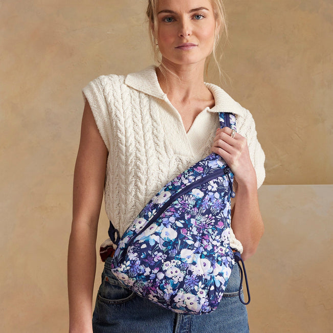 Featherweight Sling Backpack-Artist's Garden Purple-Image 2-Vera Bradley