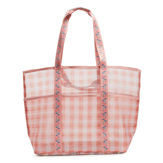 Vera Bradley Mesh Multi Pocket Tote Bag in Gingham Sand Rose