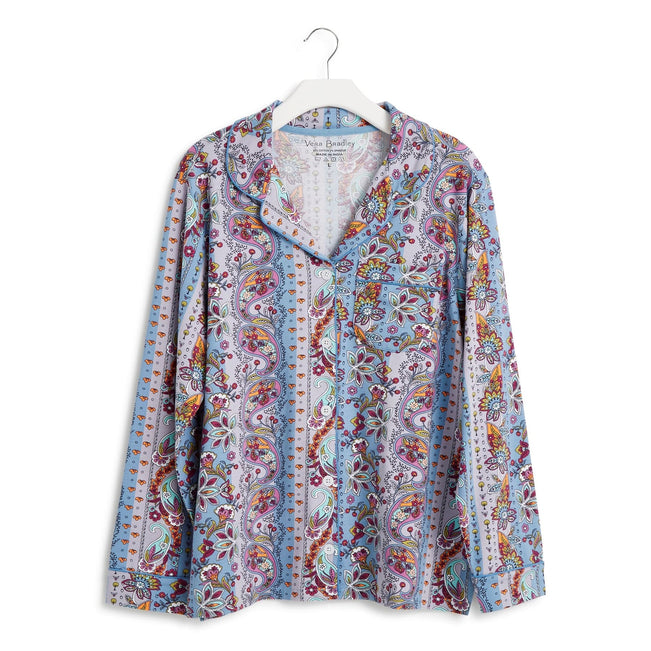 Long-Sleeved Button Pajama Top-Provence Paisley Stripes-Image 1-Vera Bradley