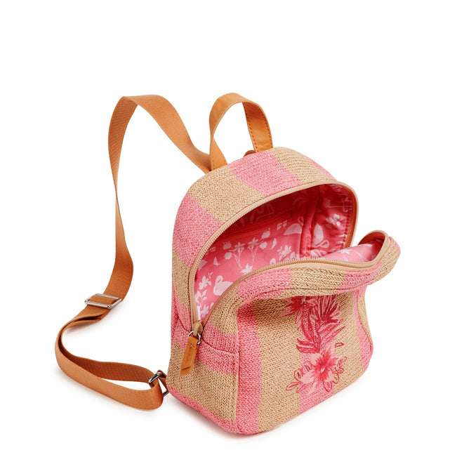 Mini Straw Backpack-Candy Pink Stripe Straw-Image 4-Vera Bradley