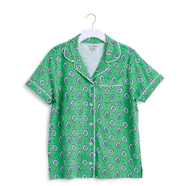 Short-Sleeved Button Up Pajama Top-Garden Green Leaf-Image 1-Vera Bradley