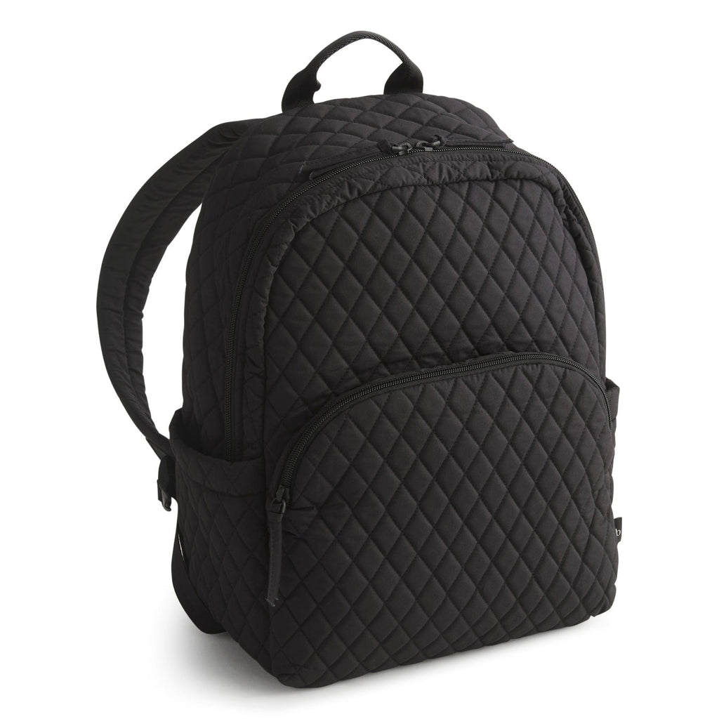 black quilted vera bradley square laptop backpack XL Bancroft - Performance Twill Exterior features two side pockets and a zip compartment Vera Bradley Performance Twill Bancroft