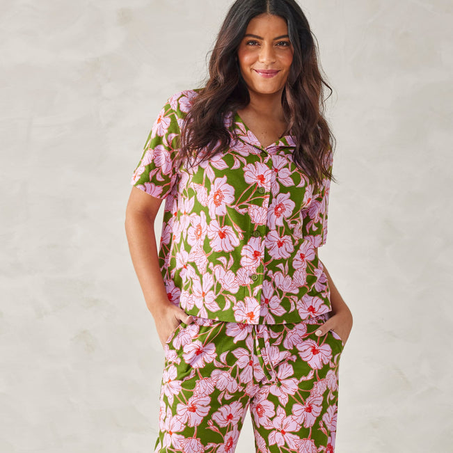 Button-Down Pajama Set - Scattered Anemones Purple / Small - Image 2