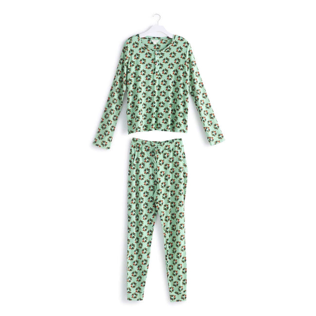 Outlet Henley Pajama Set-Venetian Wreath Grayed Jade-Image 1-Vera Bradley