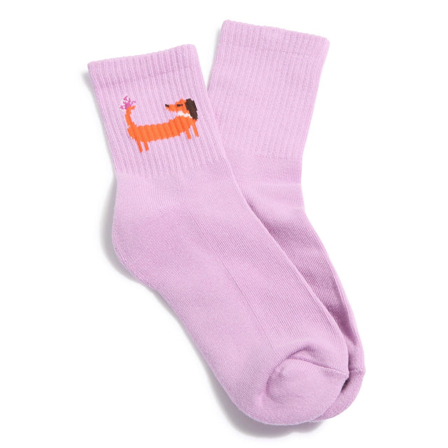 Outlet Essential Quarter Crew Socks-Dog on Orchid Bouquet-Image 1-Vera Bradley