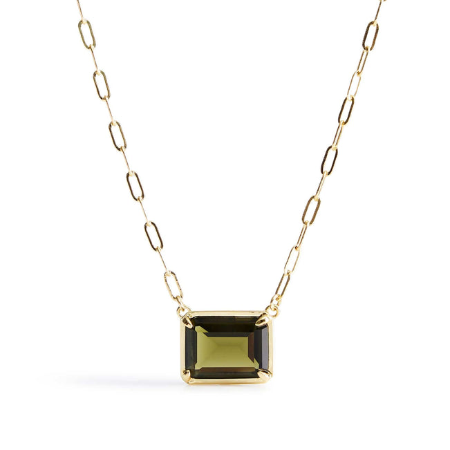 Gemstone Chain Necklace - Satin Gold with Subtle Green - Image 1