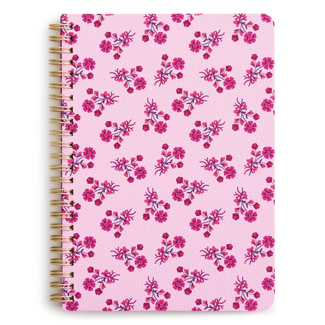 Small Spiral Notebook with Pockets - Melissa Ditsy Pink - Image 1