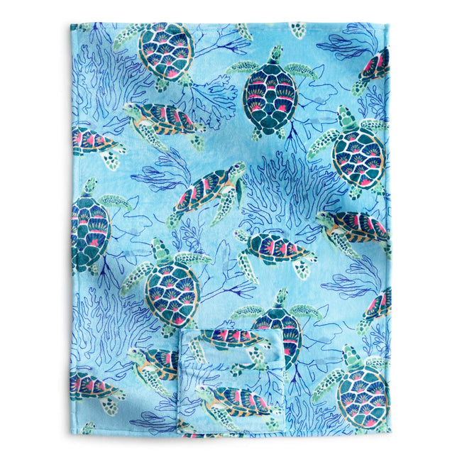 Outlet Fleece Travel Blanket - Sea Turtles and Coral - Image 1