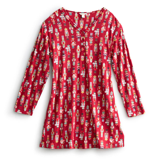 Outlet Long-Sleeved Henley Night Dress - Nutcrackers / Large - Image 1