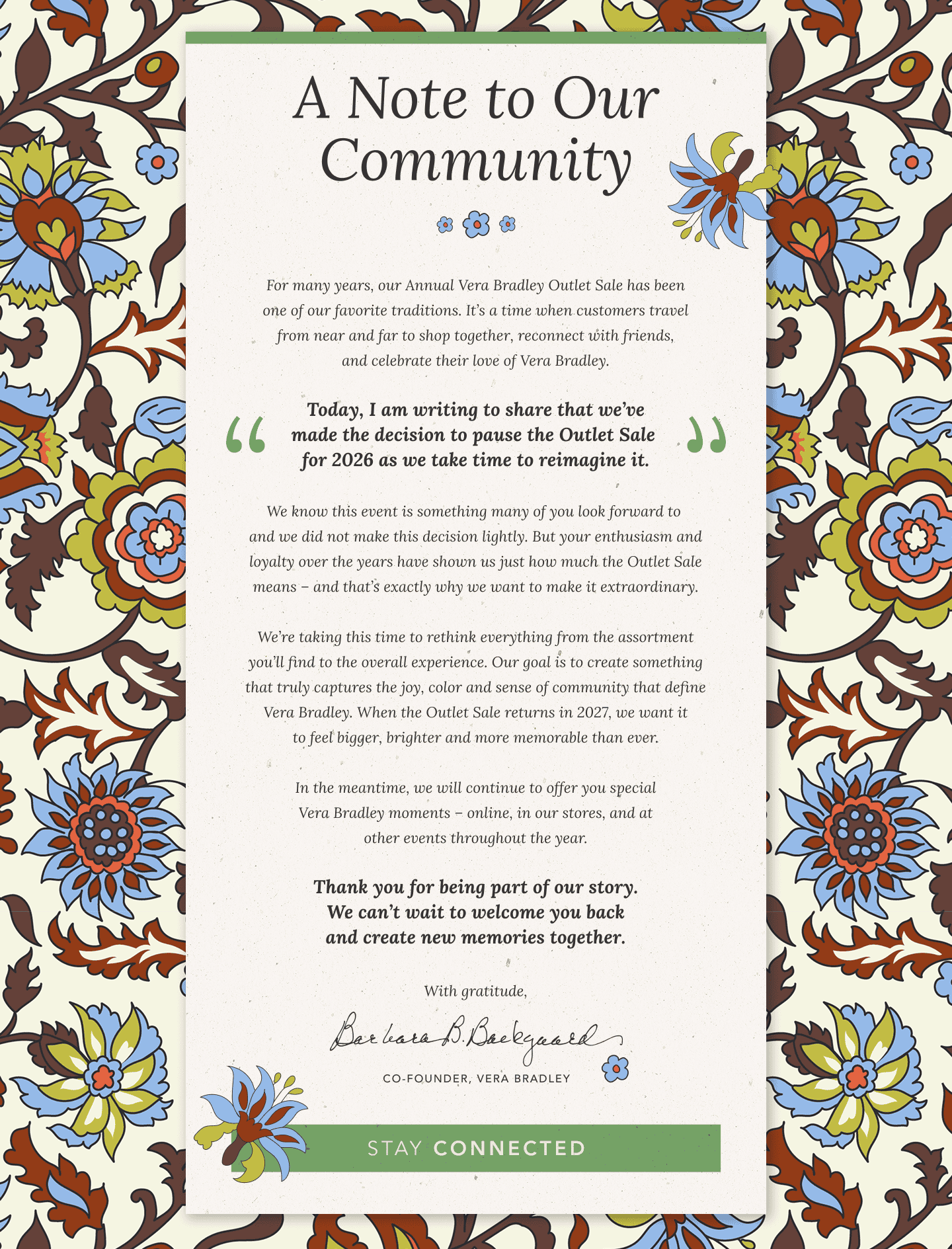 A note to our community. 