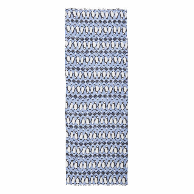 Soft Fringe Scarf-Penguins Intarsia Blue-Image 2-Vera Bradley