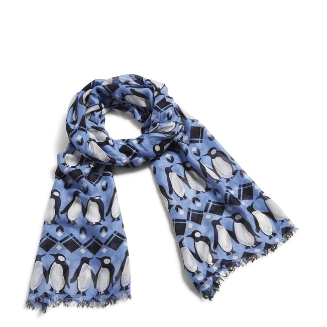 Soft Fringe Scarf-Penguins Intarsia Blue-Image 1-Vera Bradley